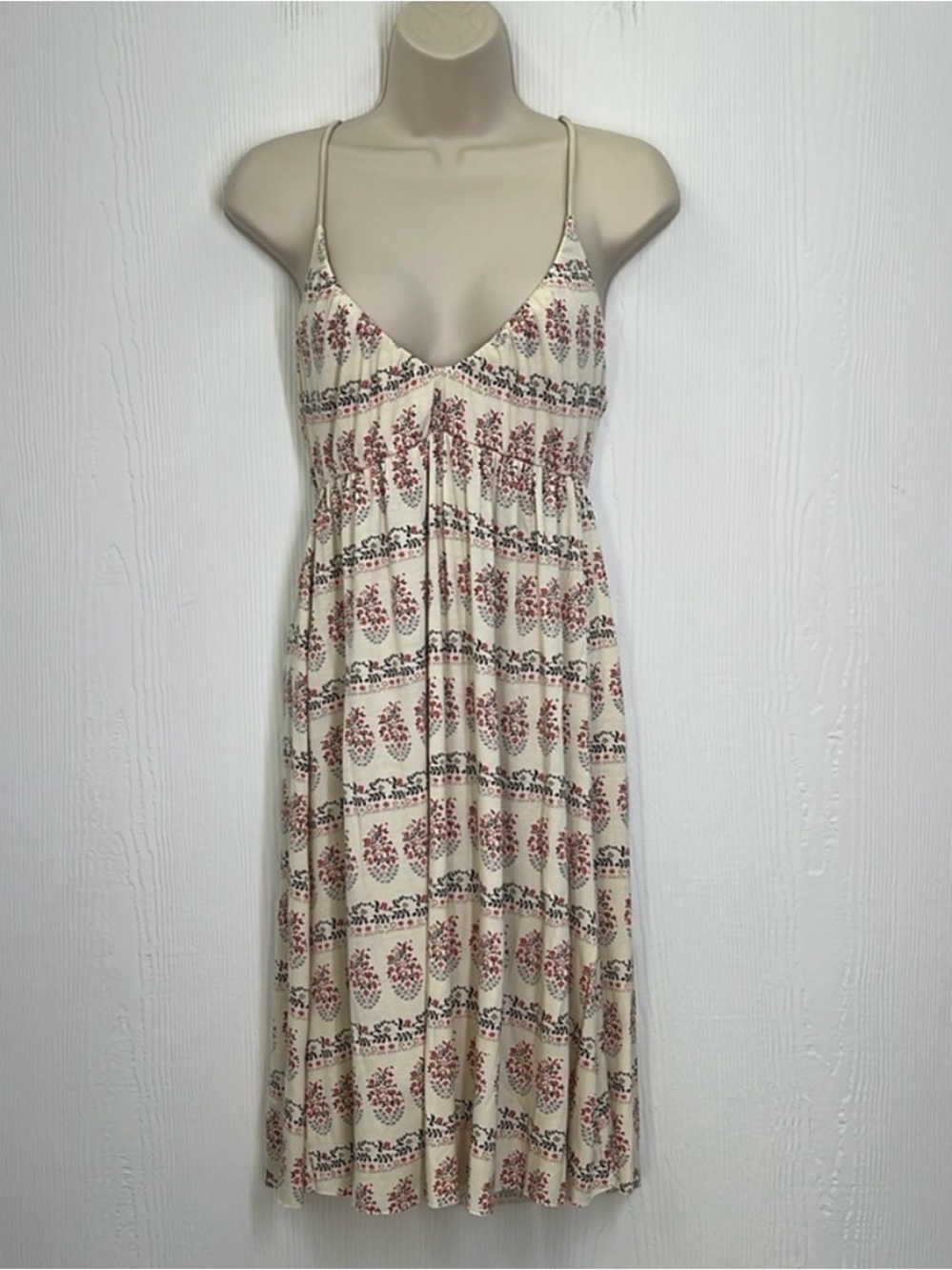 Free People - Ivory Fun Colorful Floral With Suede Spaghetti Straps Mini Dress M